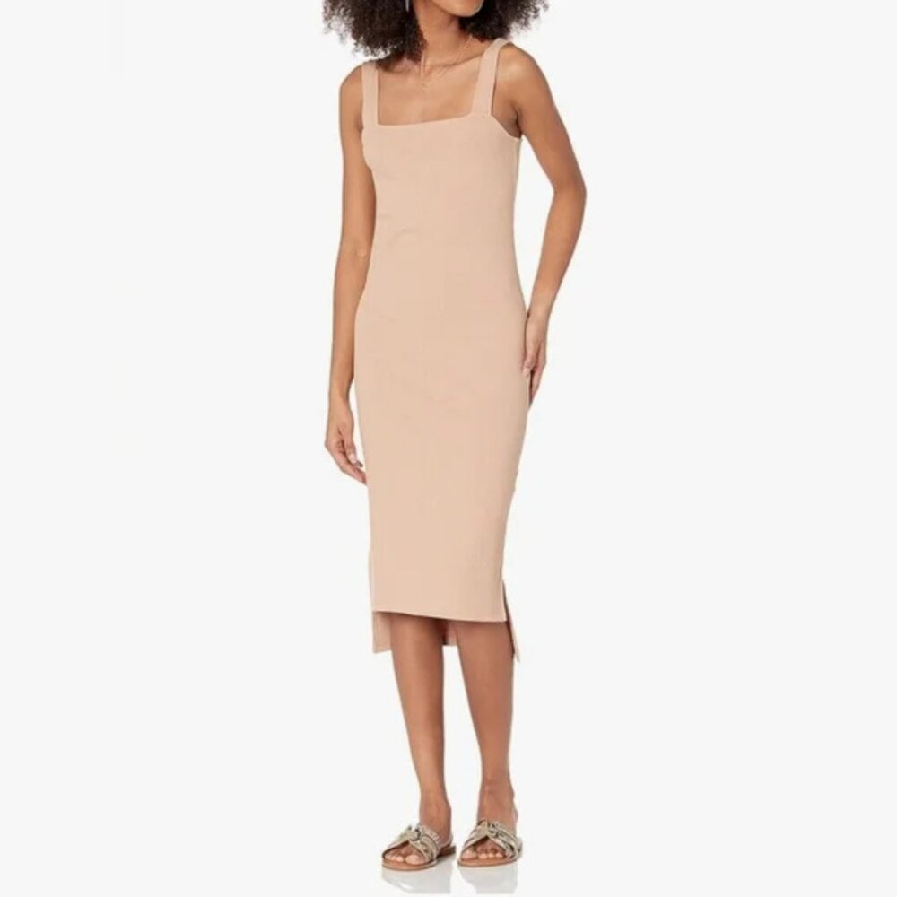 The Drop Amelia Square Neck Bodycon Midi Tank Dress Tan Capsule Wardrobe Size XL